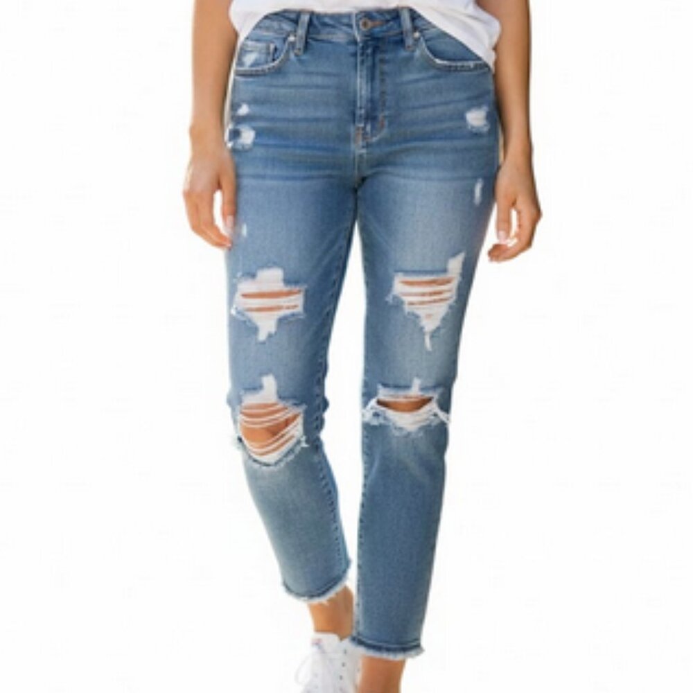 Forever 21 Jeans Highly Distressed High Rise Button Fly, sz 31 (US 10)